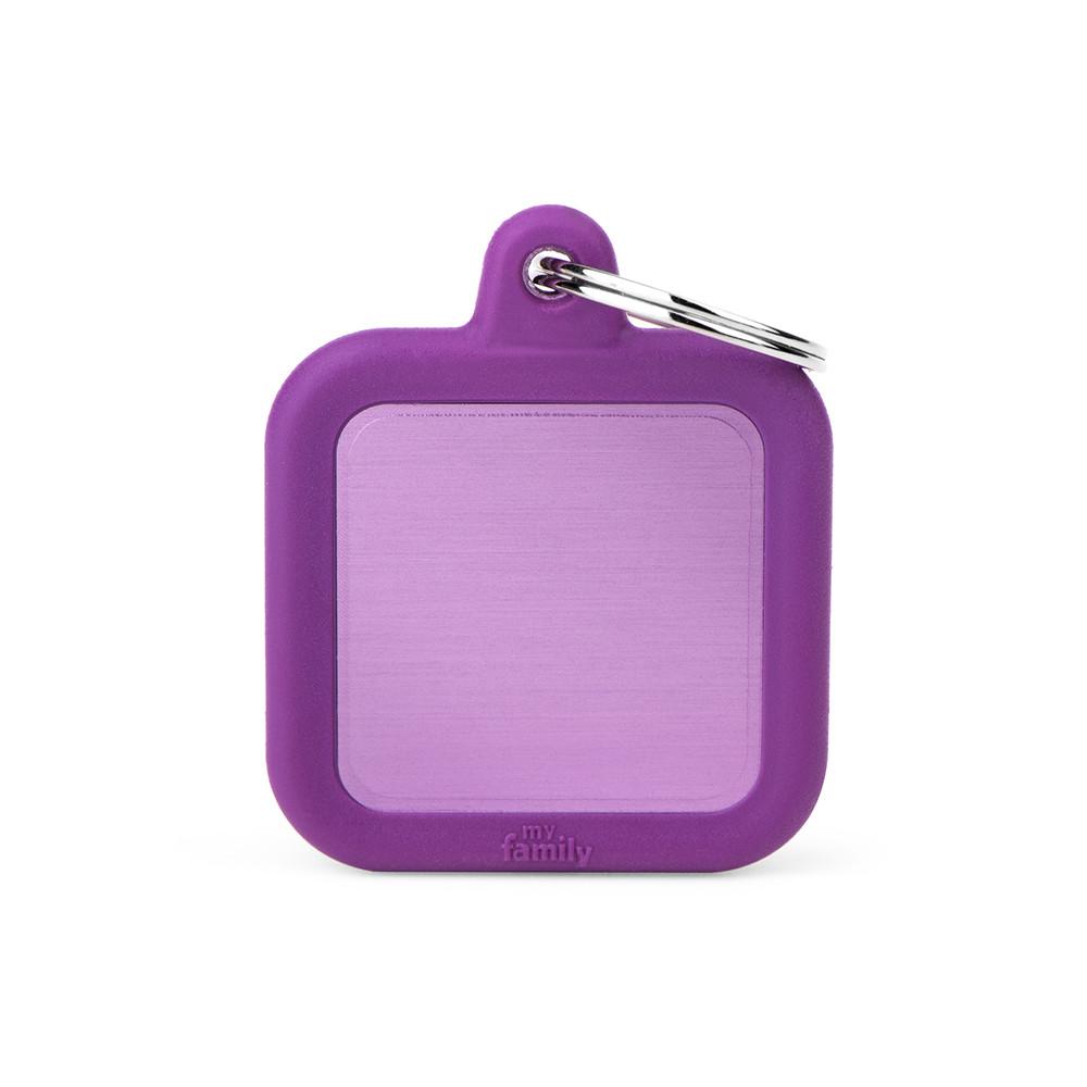MyFamily Hushtag Square Aluminum Rubber Pet ID Tag, Purple/Purple, Medium