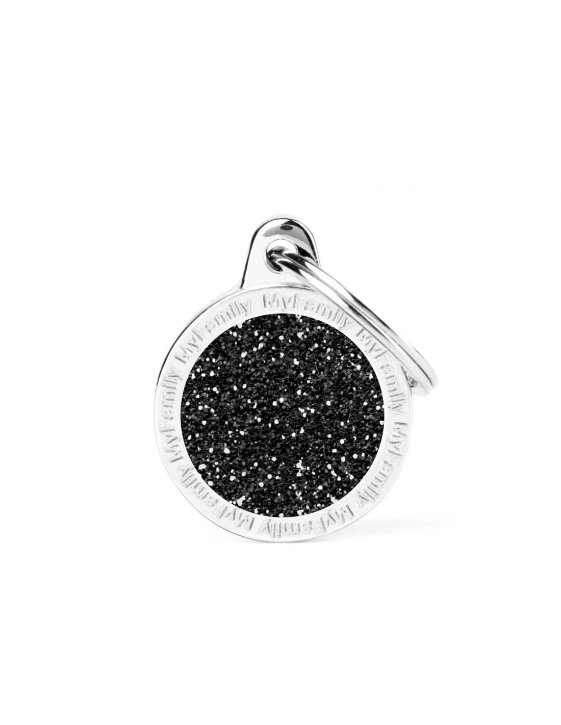 MyFamily Circle Glitter Pet ID Tag, Black, Small