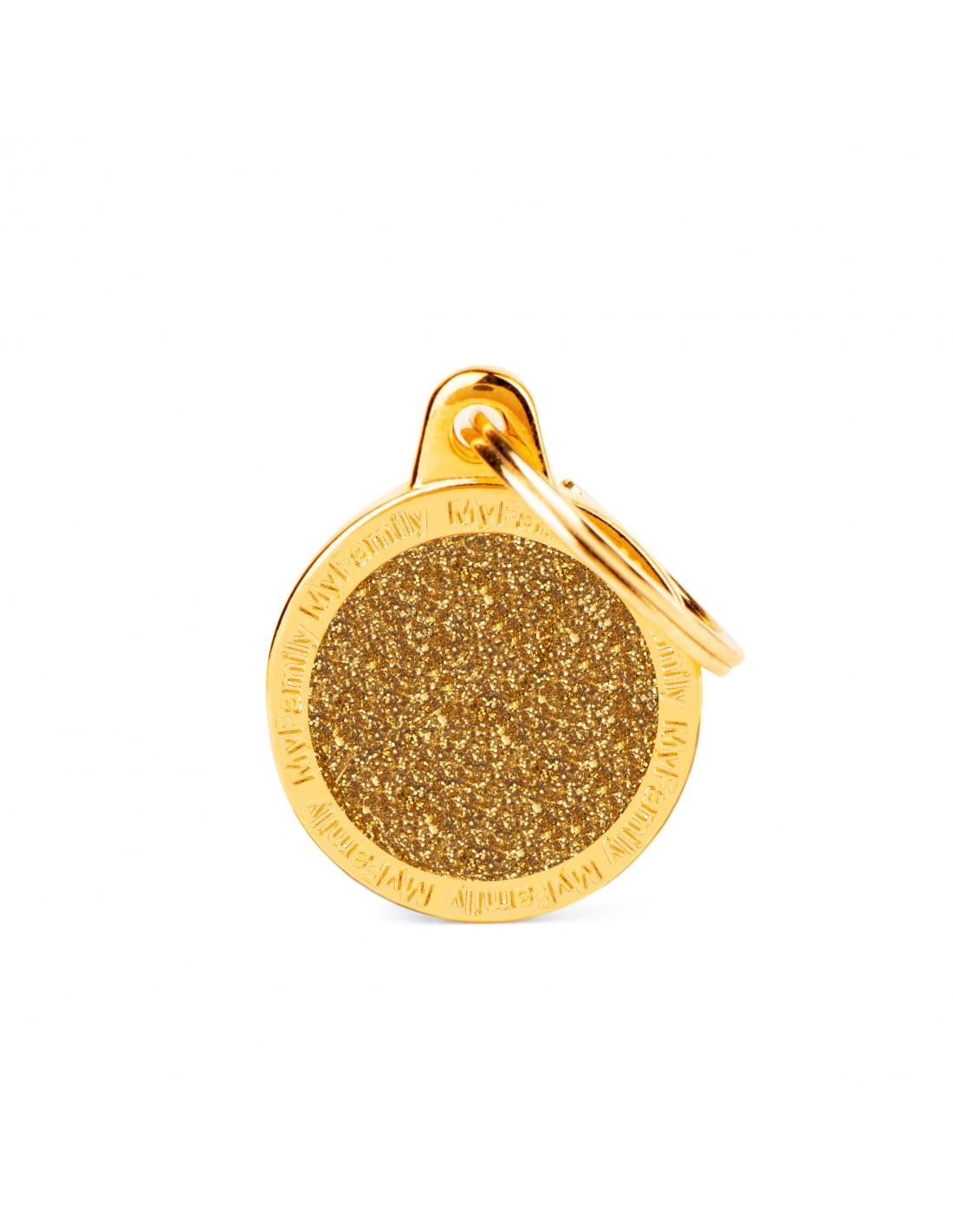 MyFamily Circle Glitter Pet ID Tag, Gold, Small