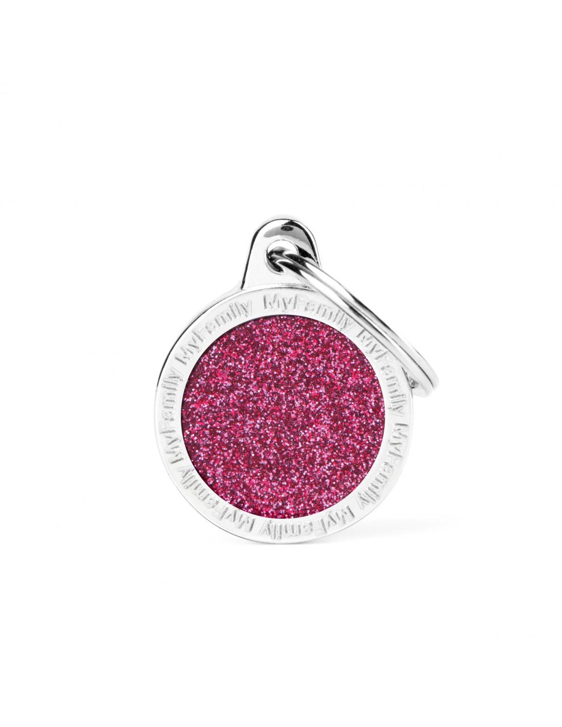 MyFamily Circle Glitter Pet ID Tag, Pink, Small