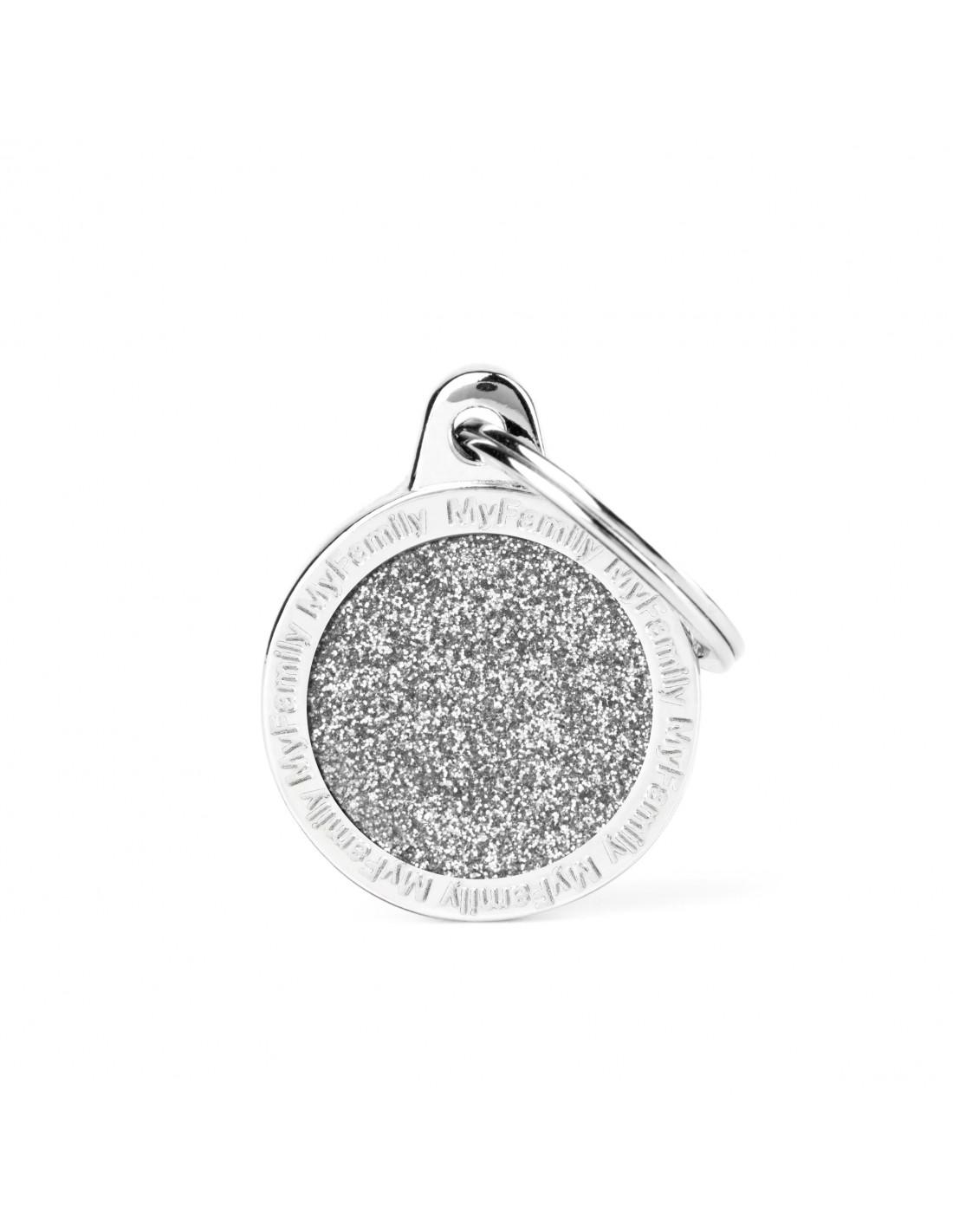 MyFamily Circle Glitter Pet ID Tag, Silver, Small