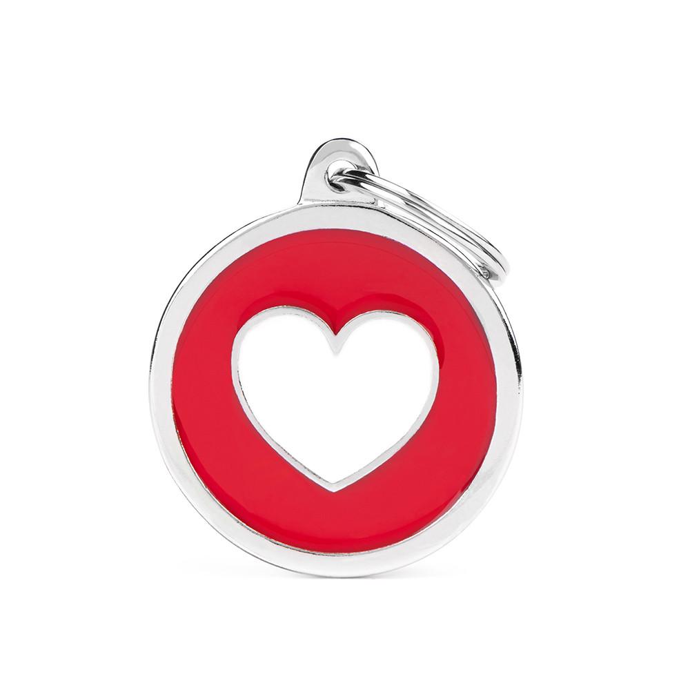 MyFamily Charms Circle Heart Pet ID Tag, Red/White, Big