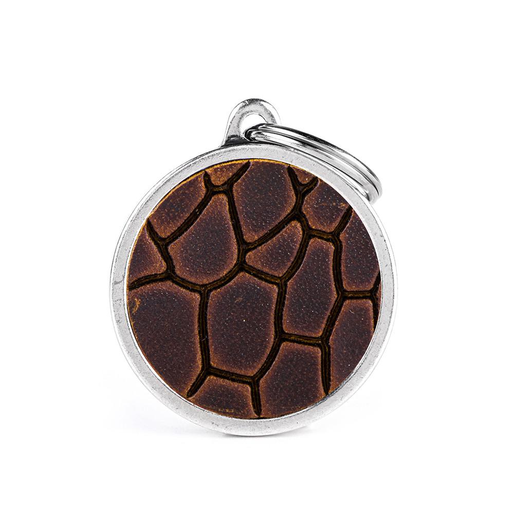 MyFamily Bronx Leather Circle Tucson Pet ID Tag, Brown, Big