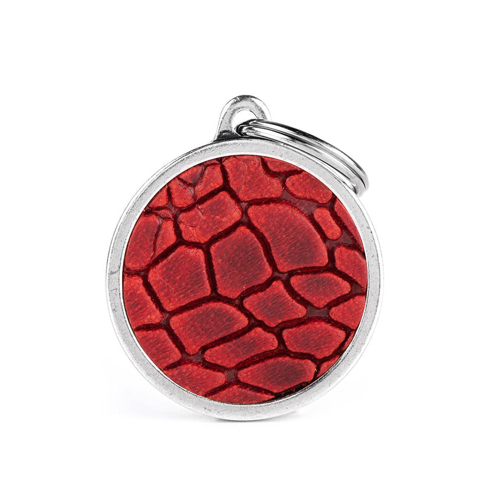 MyFamily Bronx Leather Circle Tucson Pet ID Tag, Red, Big