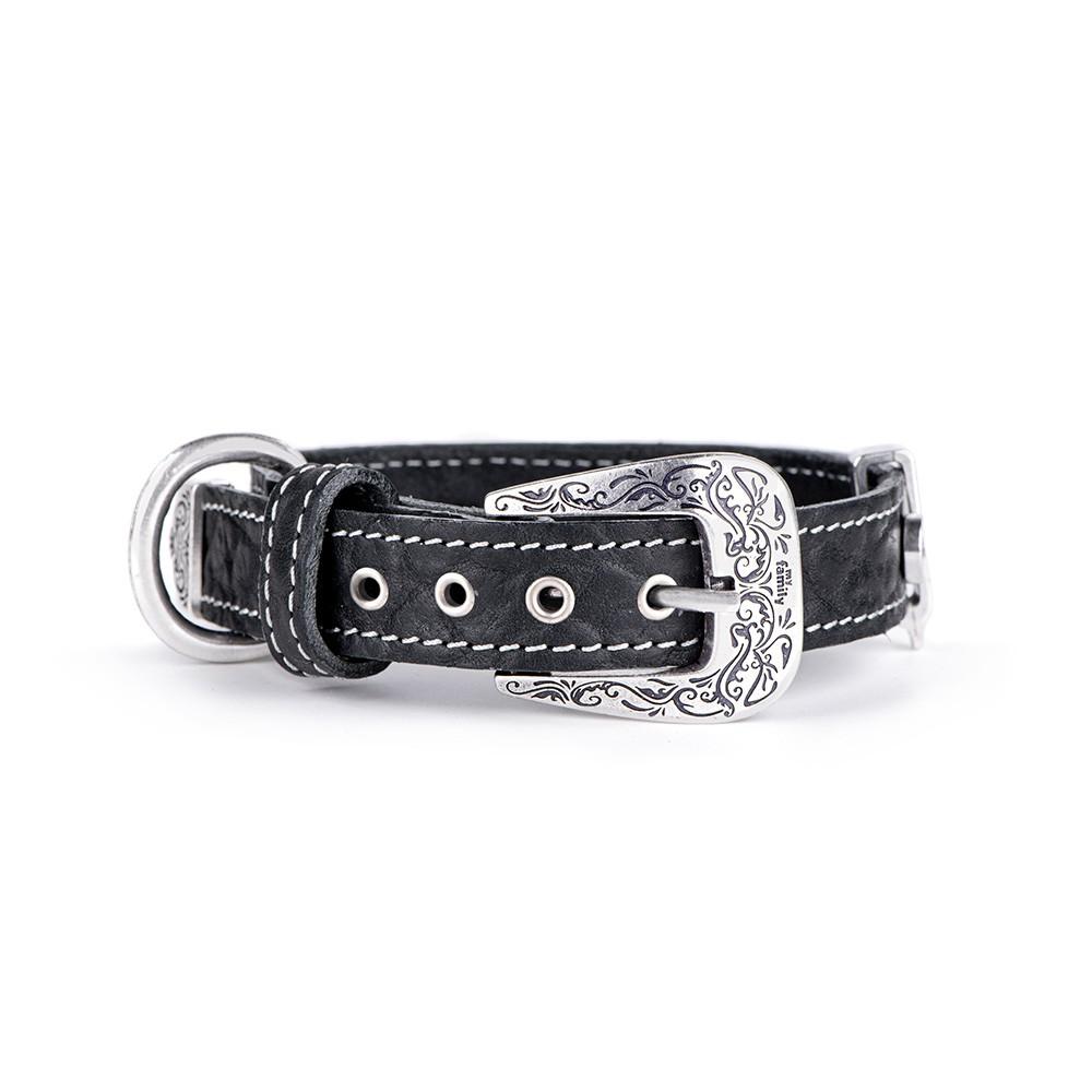 MyFamily El Paso Genuine Leather Dog Collar, Black, Medium