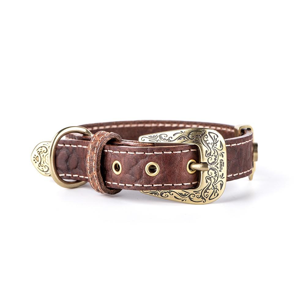 MyFamily El Paso Genuine Leather Dog Collar, Brown, X-Small
