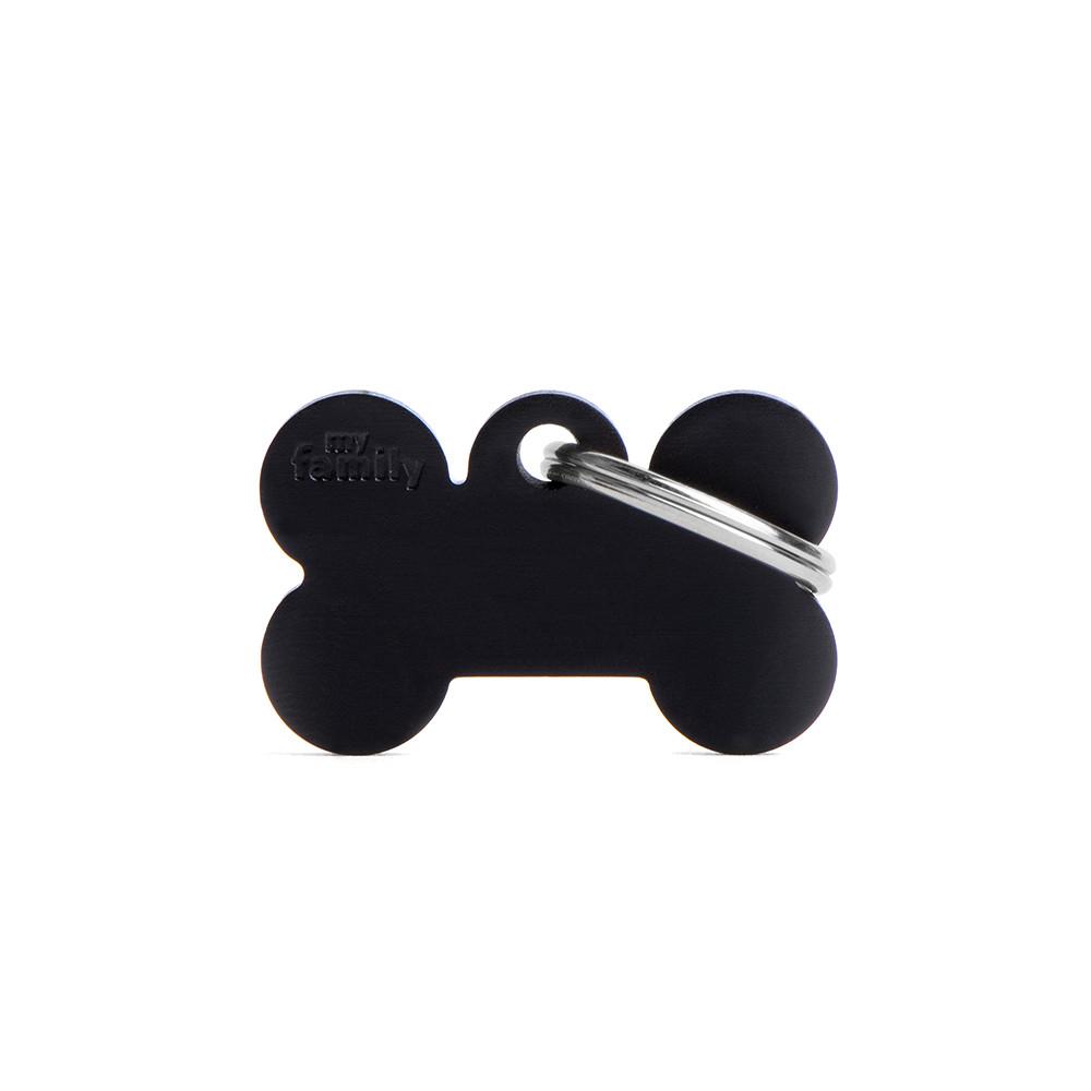 MyFamily Basic Aluminum Bone Pet ID Tag, Black, Small
