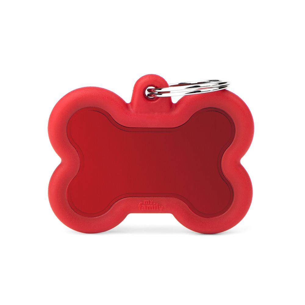 MyFamily Hushtag Bone Aluminum Rubber Pet ID Tag, Red/Red