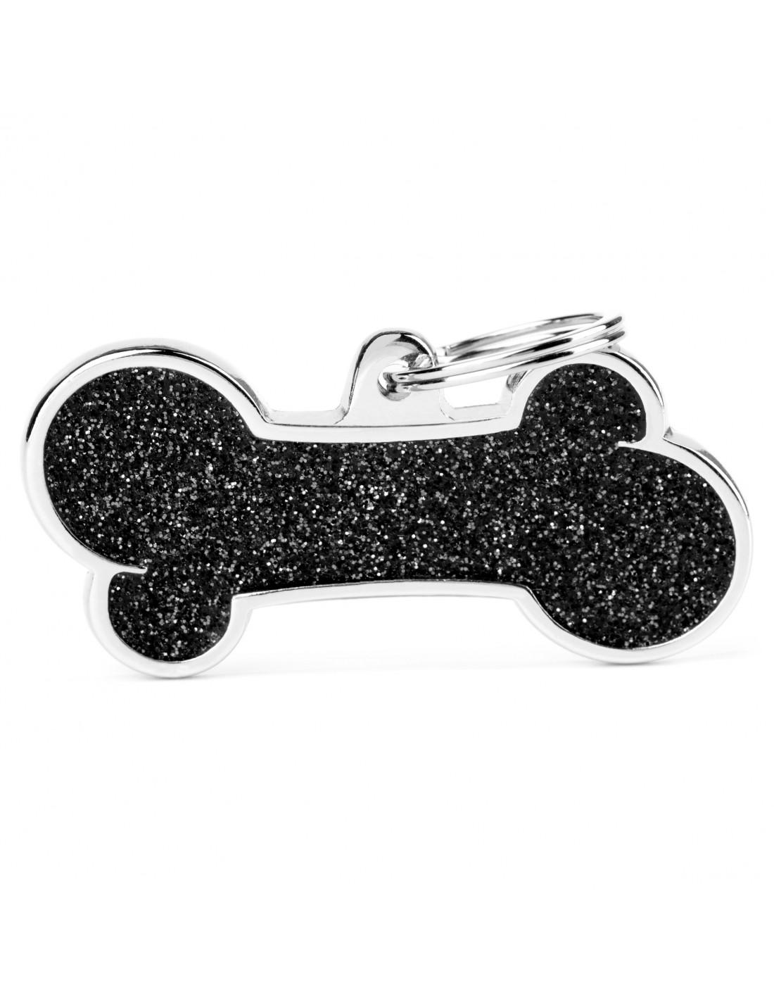 MyFamily Bone Glitter Pet ID Tag, Black, X-Large