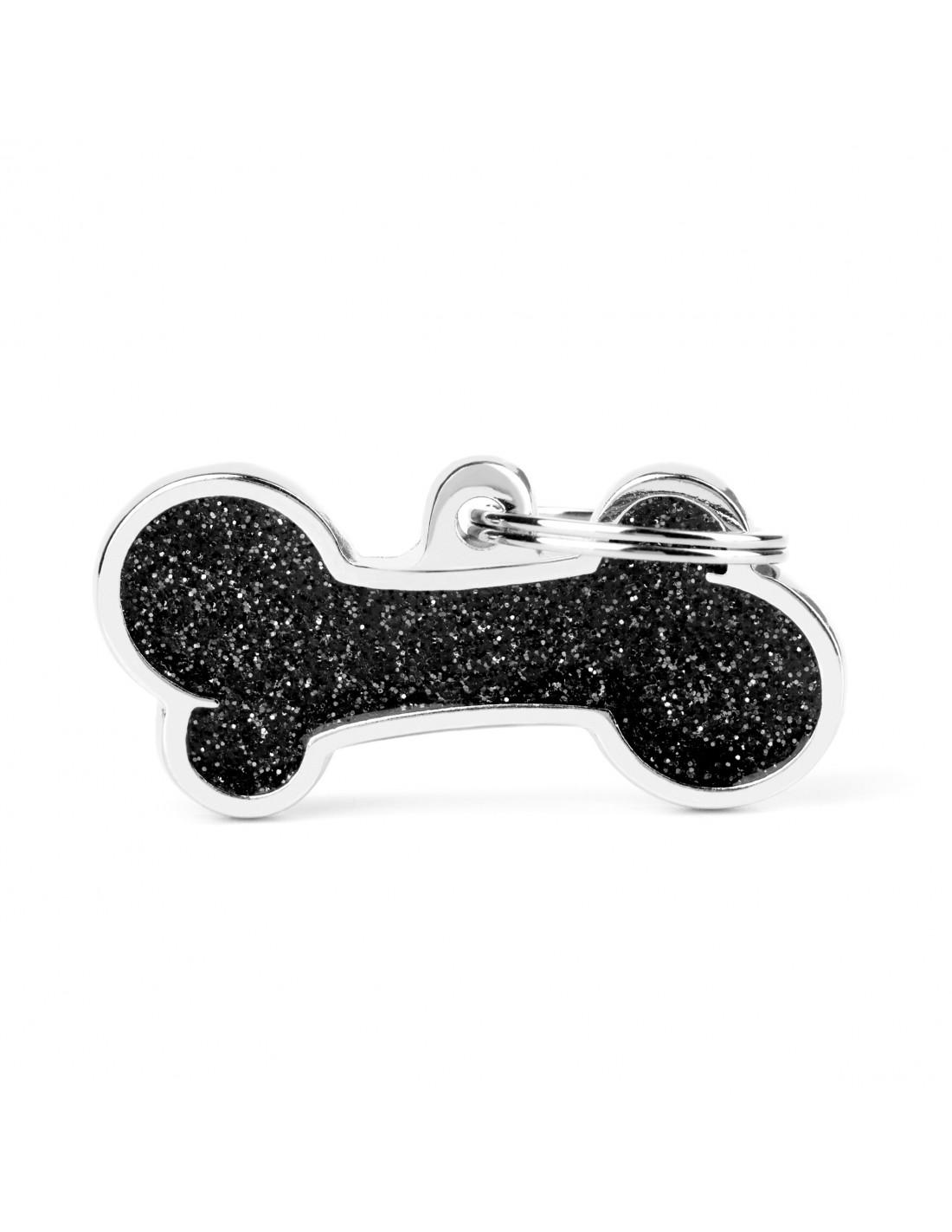 MyFamily Bone Glitter Pet ID Tag, Black, Big