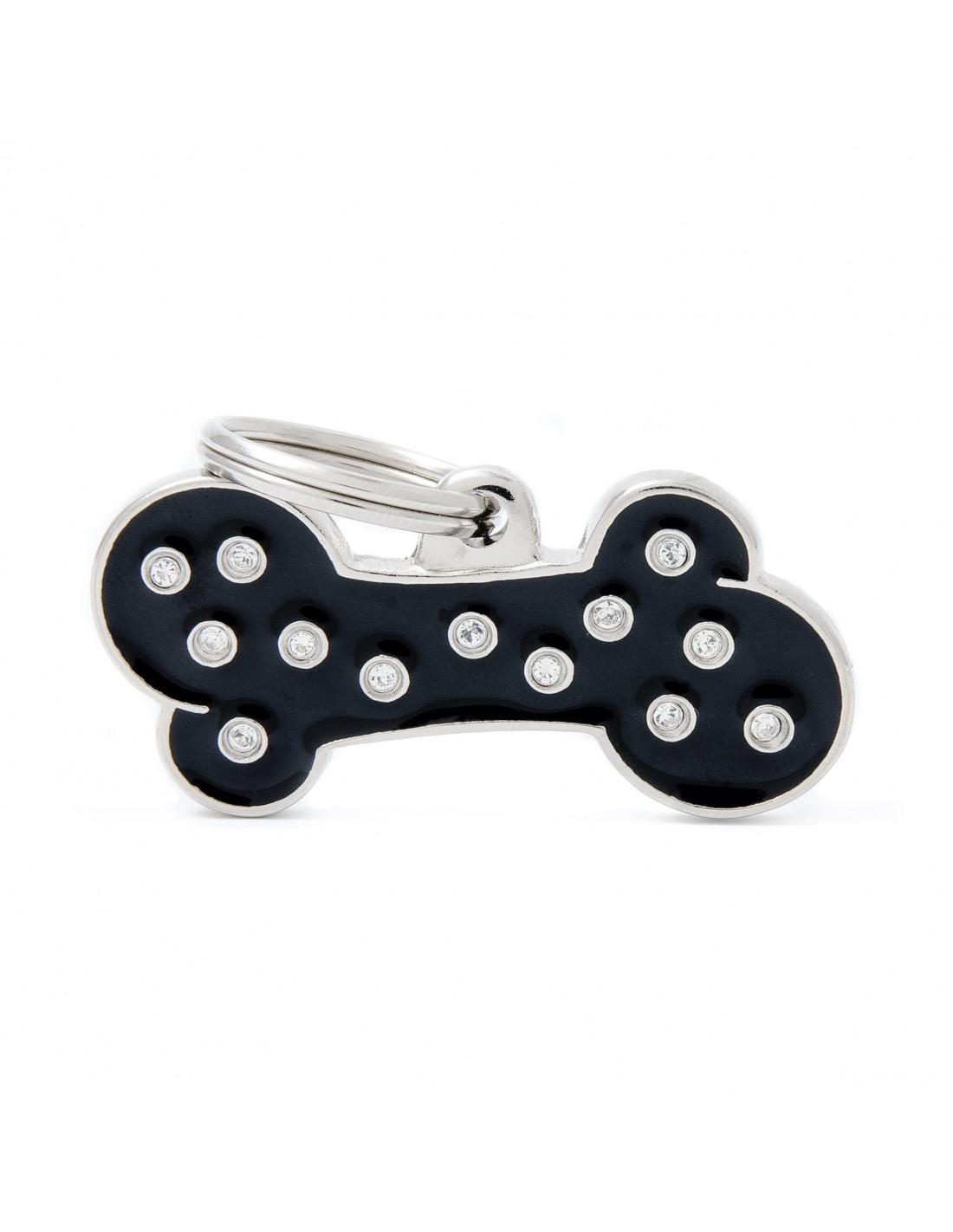MyFamily Bone Strass Pet ID Tag, Black, Big