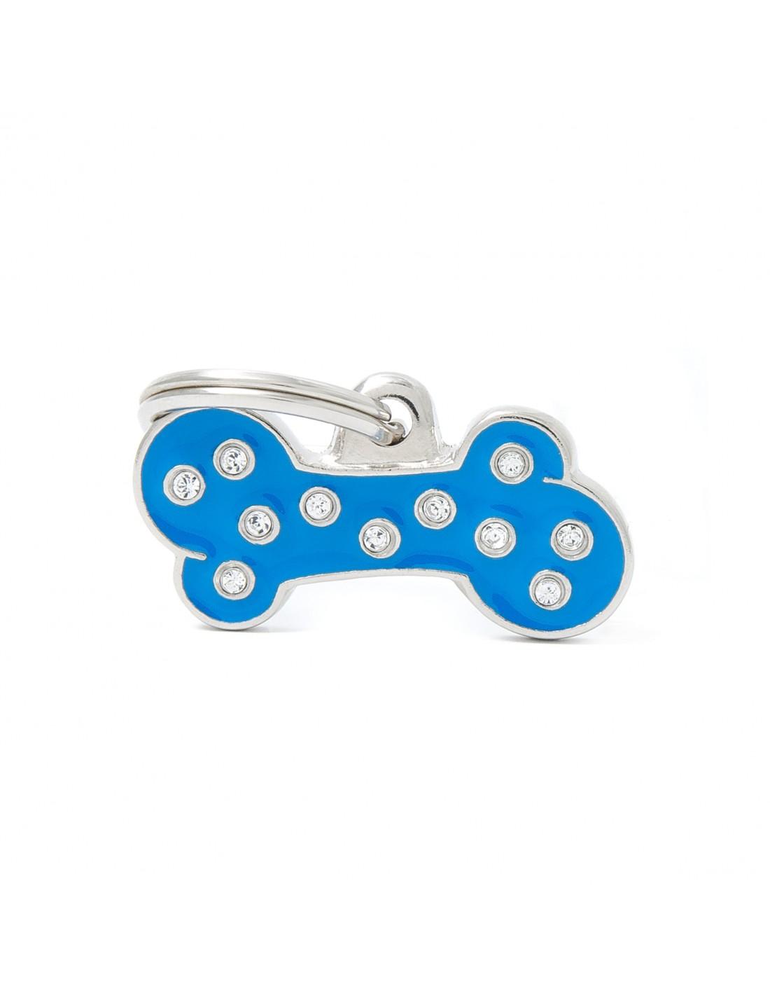 MyFamily Bone Strass Pet ID Tag, Blue, Small
