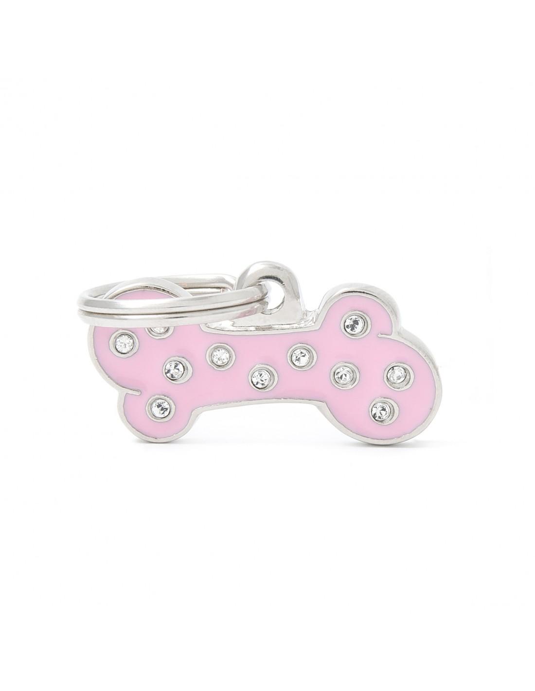 MyFamily Bone Strass Pet ID Tag, Pink