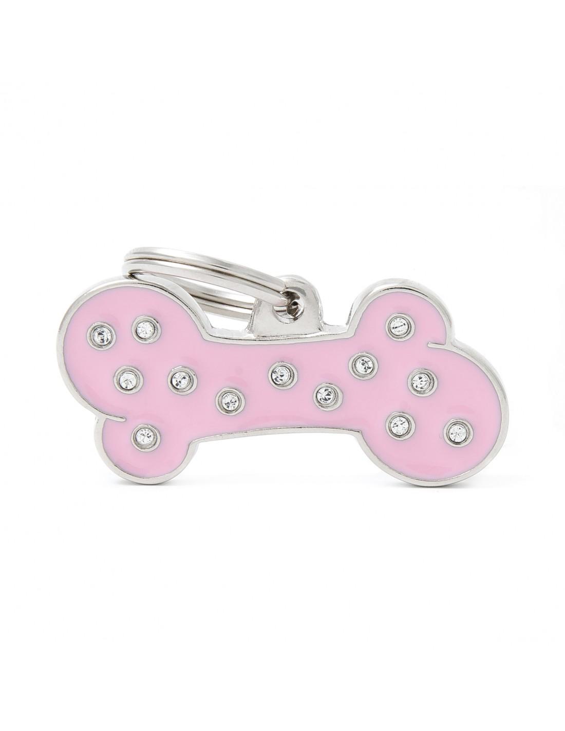 MyFamily Bone Strass Pet ID Tag, Pink, Big