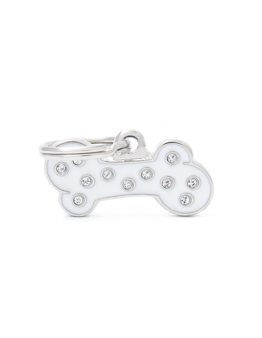 MyFamily Bone Strass Pet ID Tag, White, Small