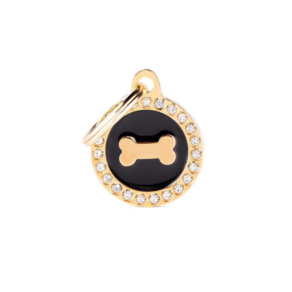 MyFamily Glam Circle Bone Pet ID Tag, Gold/Black