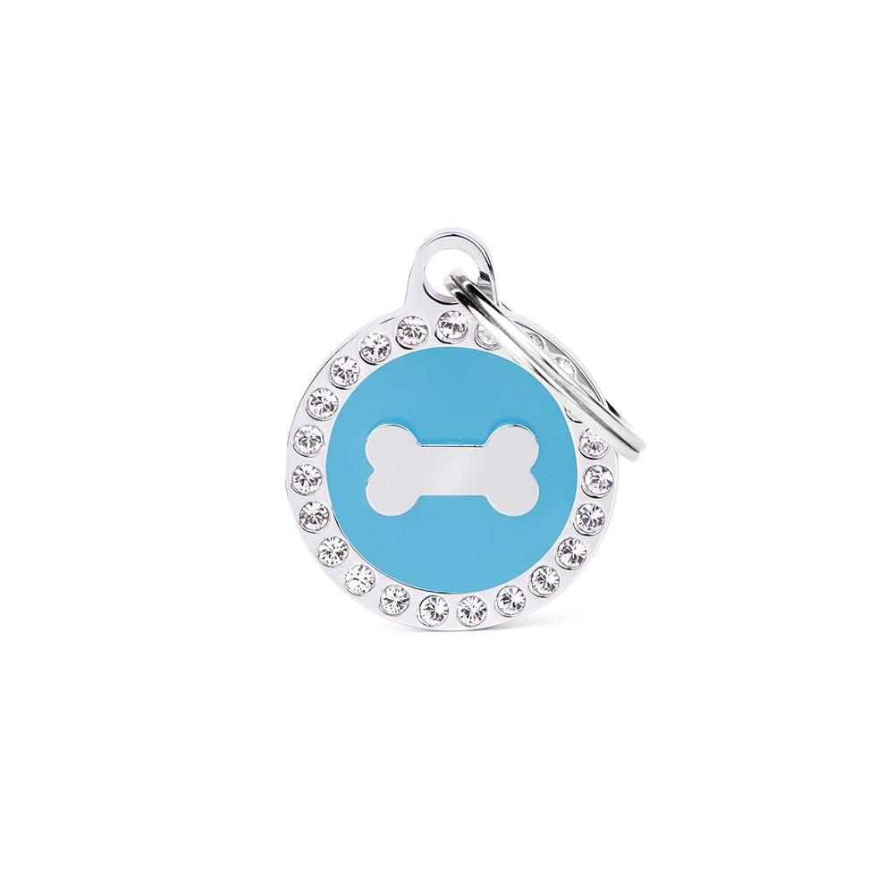 MyFamily Glam Circle Bone Pet ID Tag, Light Blue