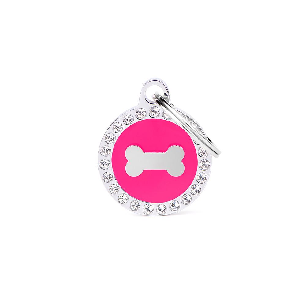 MyFamily Glam Circle Bone Pet ID Tag, Pink