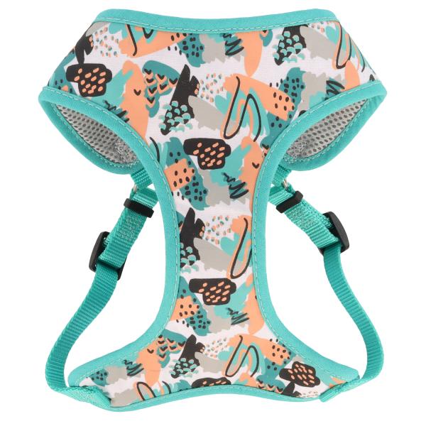 Ribbon Designer Wrap Adjustable Dog Harness, Teal Sketched Abstract, 3/4-in x 22-28-in