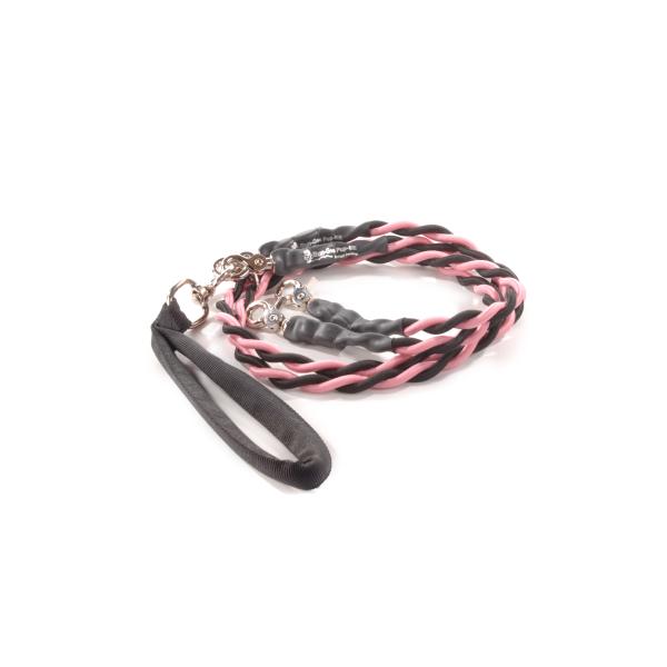 Bun-gee Pup-ee Double Dog Leash, Pink/Black