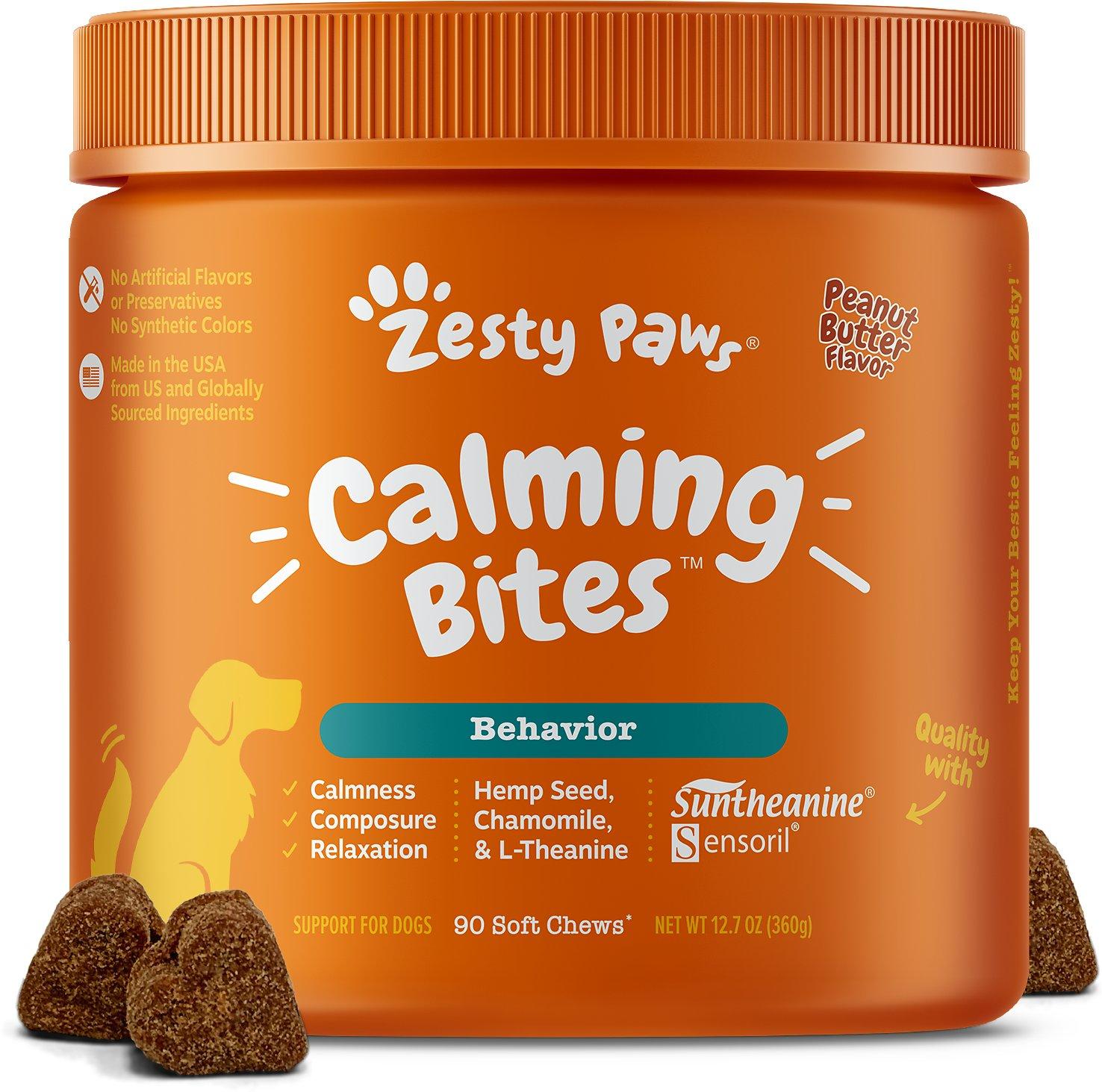 Zesty Paws Calming Bites Behavior Peanut Butter Flavored Soft Chews Dog Supplement