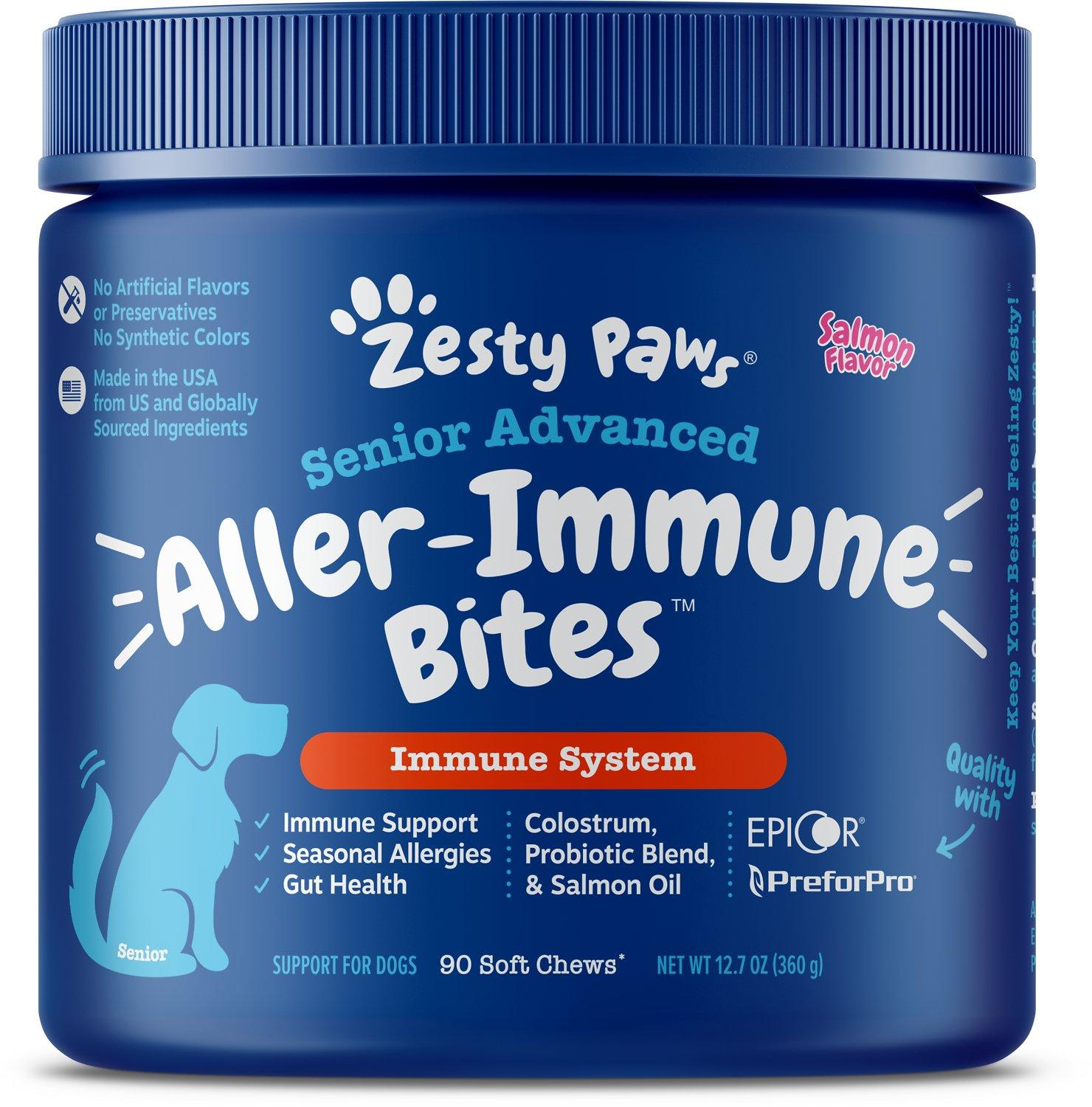 Zesty Paws Senior Advanced Aller-Immune Bites Immune System Salmon Flavored Soft Chews Dog Supplement