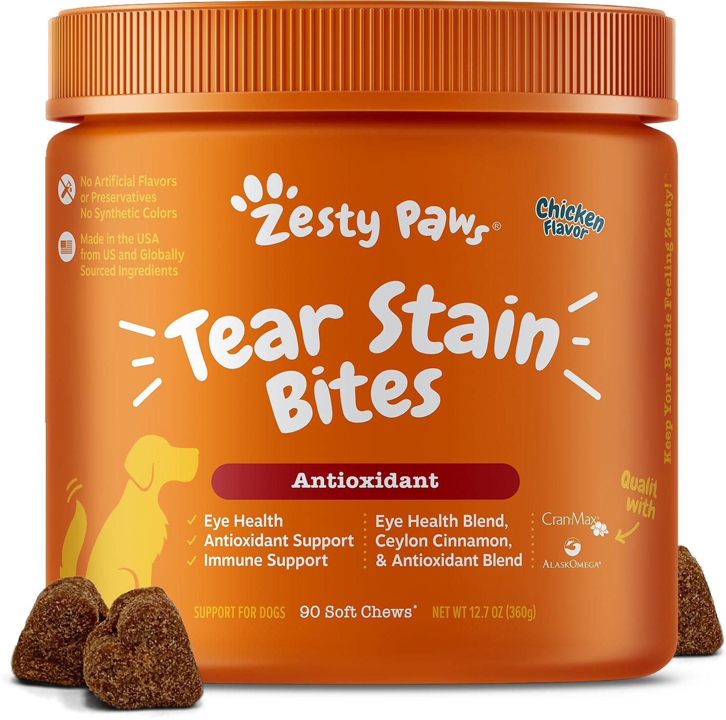Zesty Paws Tear Stain Bites Antioxidant Chicken Flavored Soft Chews Dog Supplement