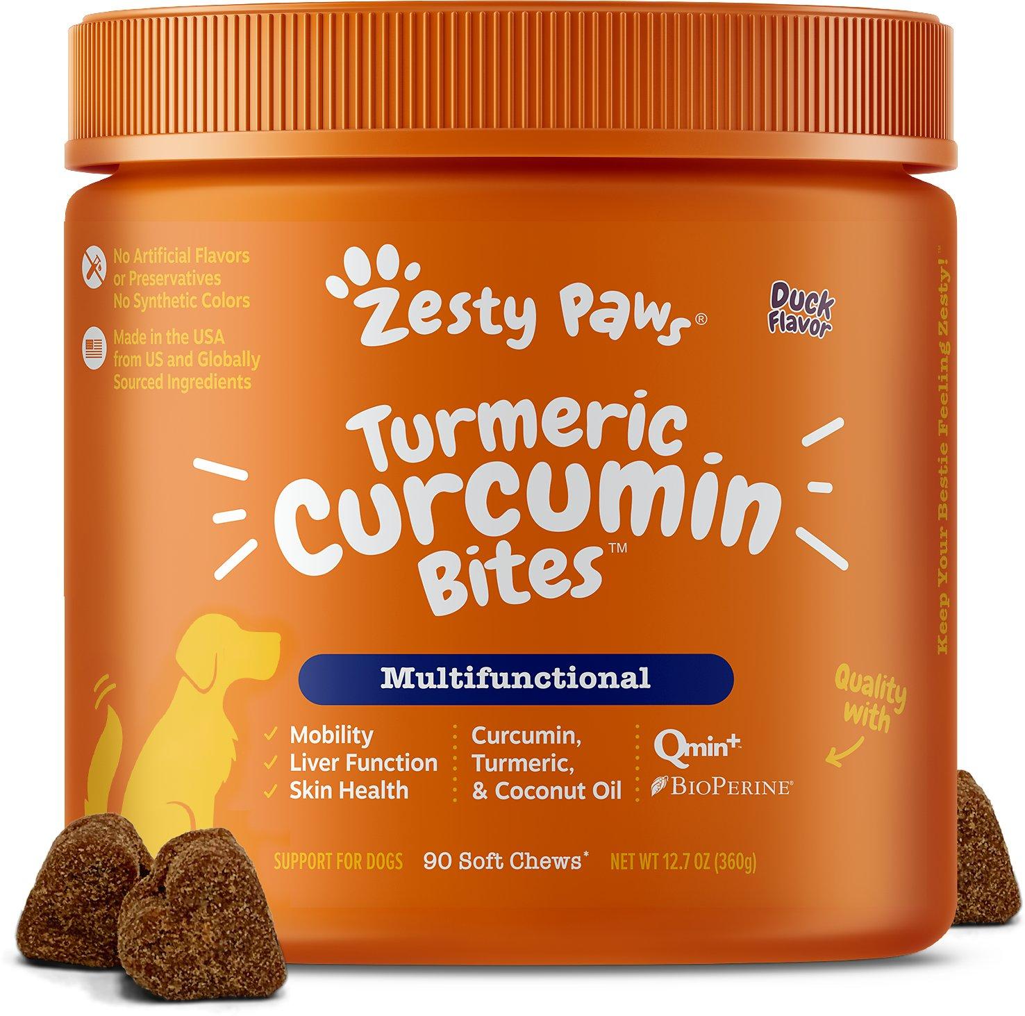 Zesty Paws Turmeric Curcumin Bites Multifunctional Duck Flavored Soft Chews Dog Supplement, 90-count