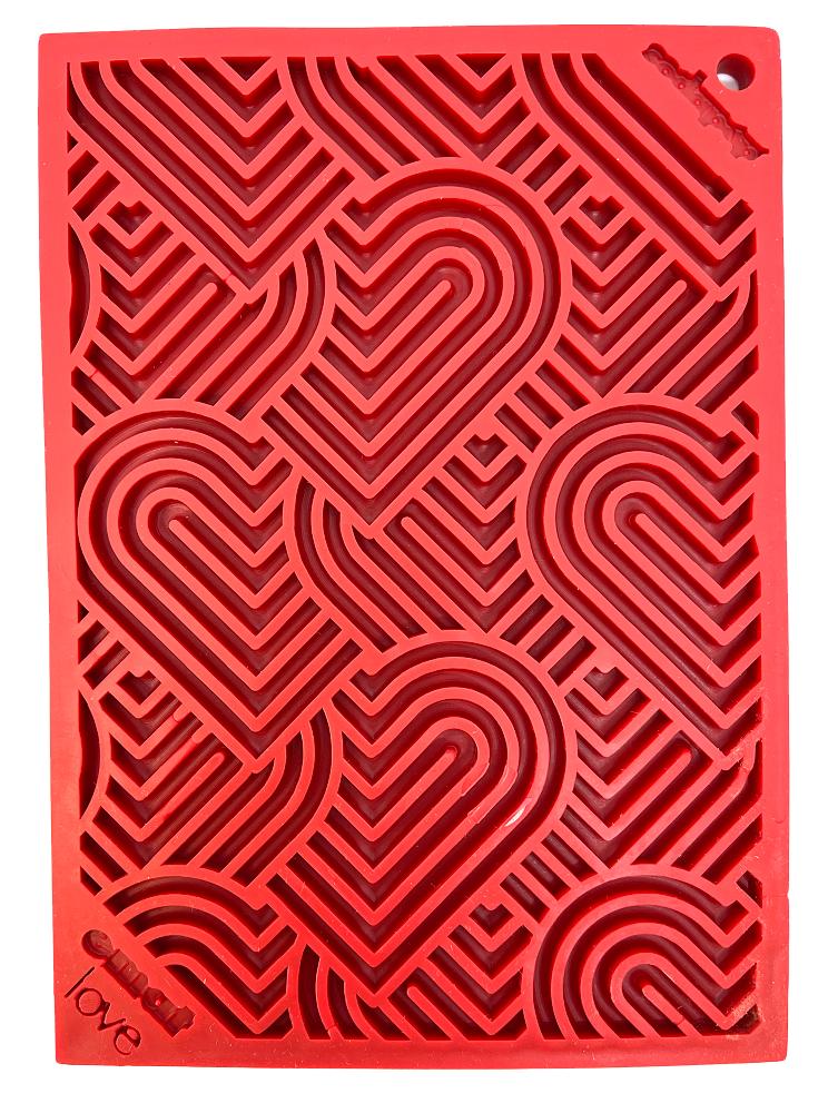 SodaPup eMat Love Hearts Design Enrichment Lick Mat Dog Slow Feeder, Red