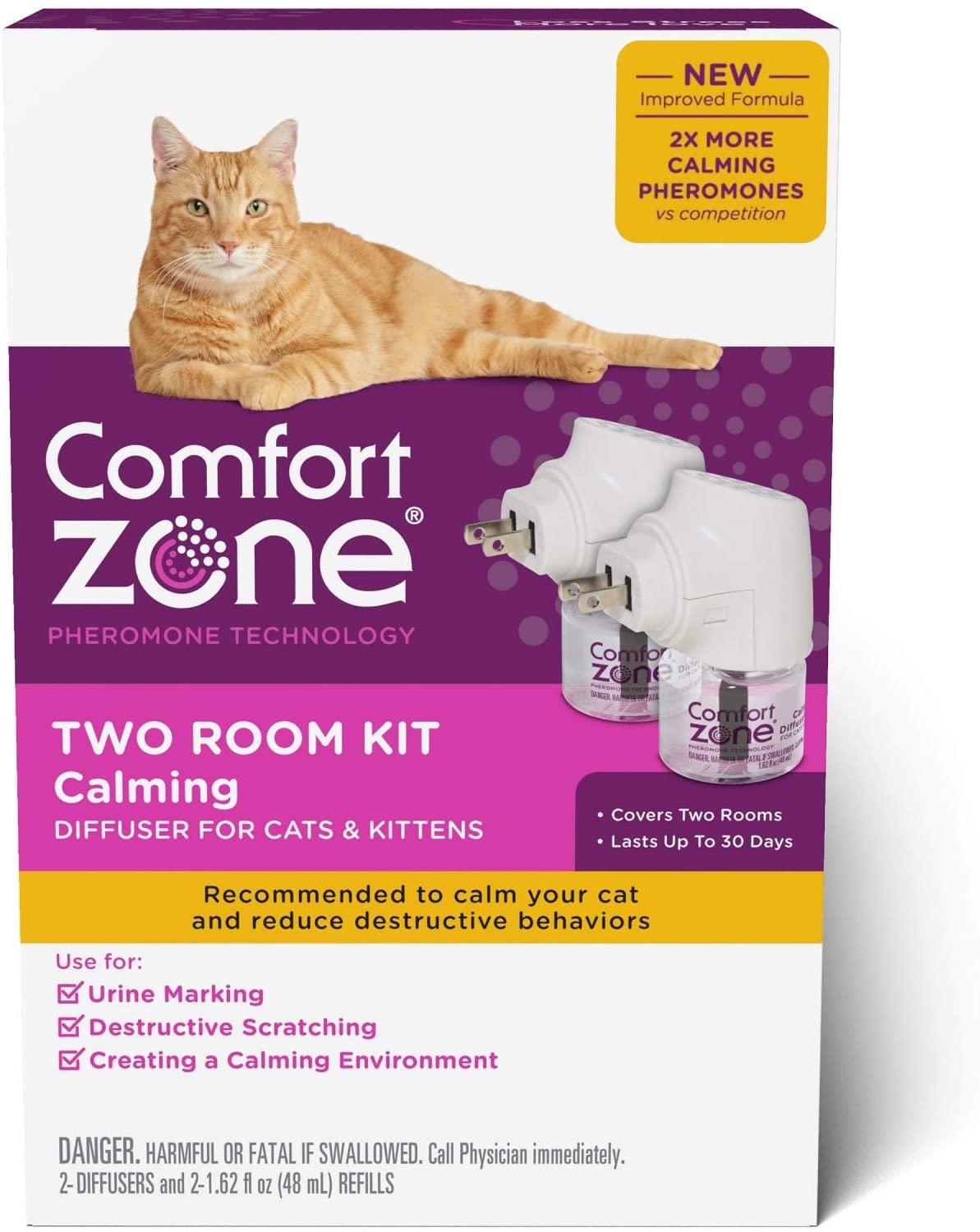 Comfort Zone Two Room Kit Calming Improved Formula Diffuser for Cats & Kittens