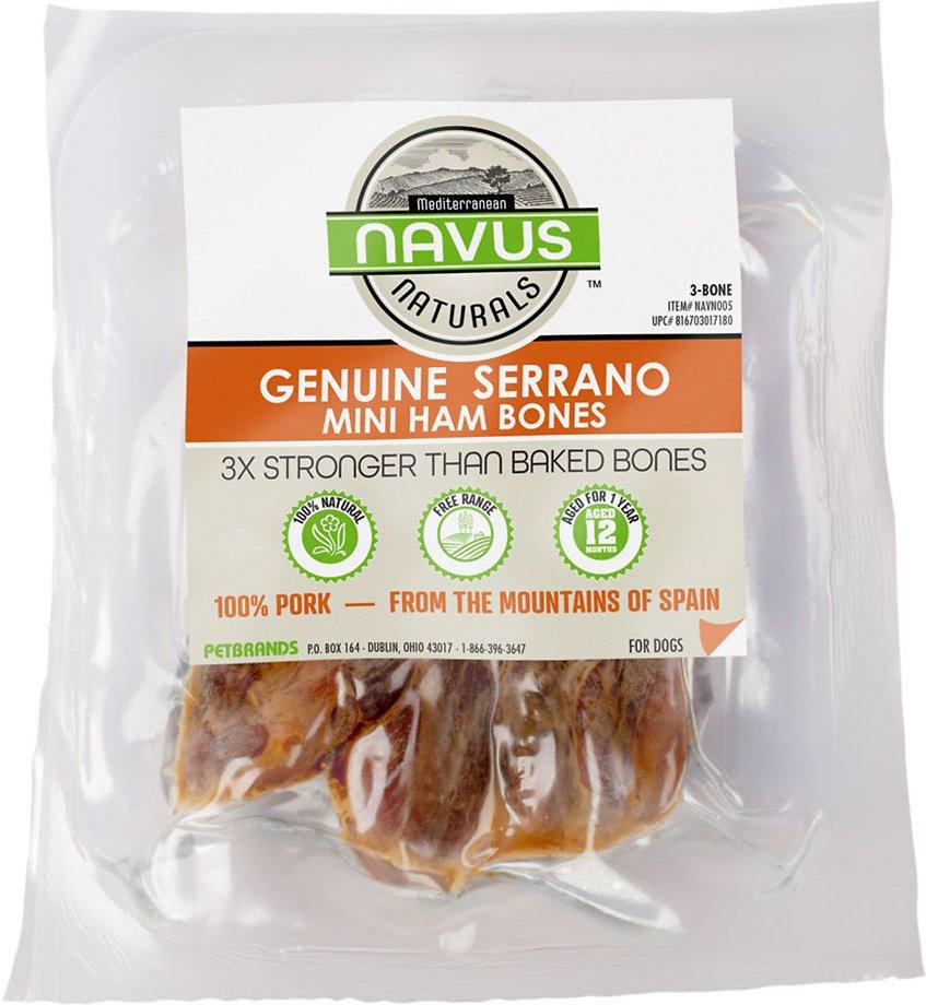 Navus Naturals Genuine Serrano Mini Ham Bone Dog Treats, 3-count
