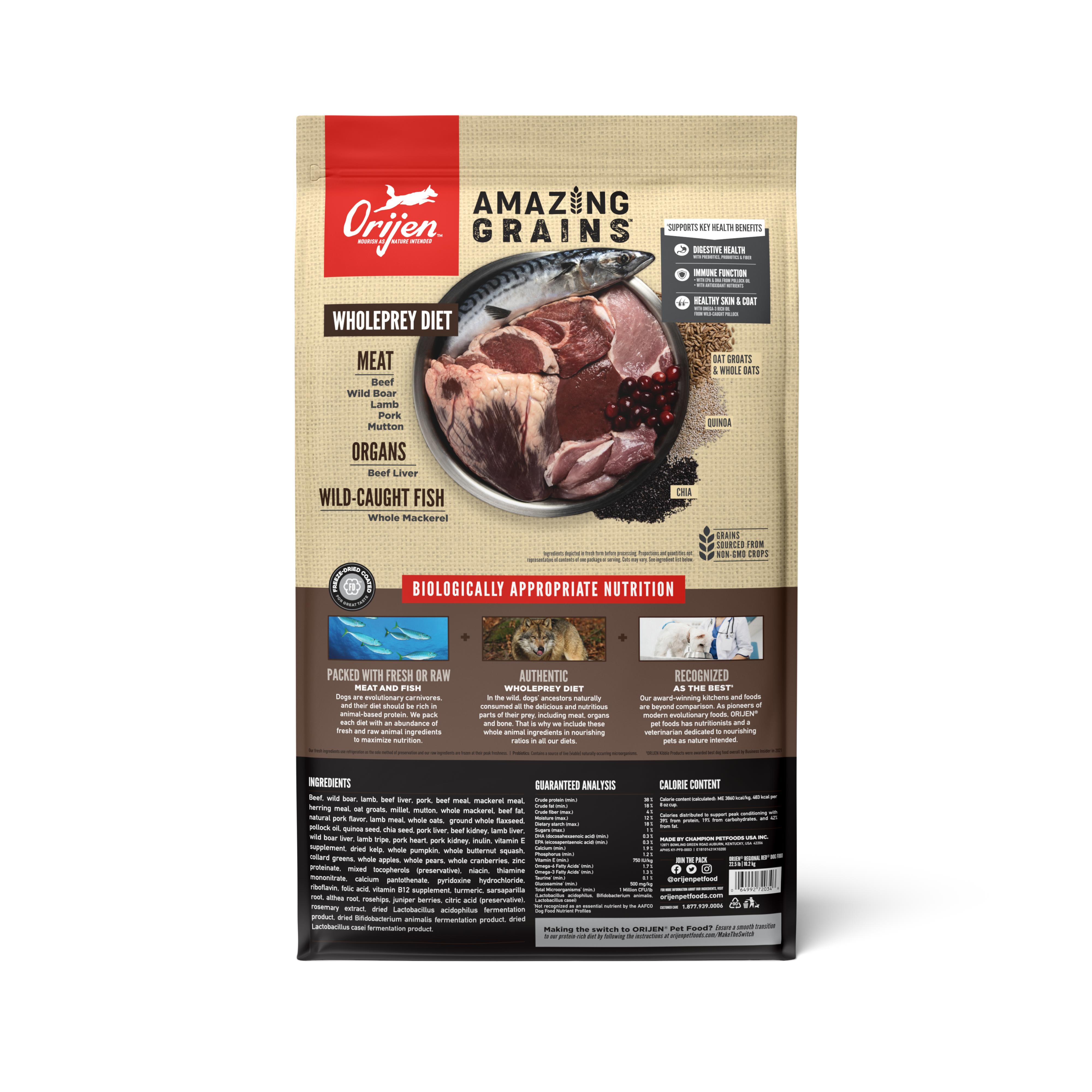 ORIJEN Amazing Grains Regional Red Dry Dog Food, 22.5-lb