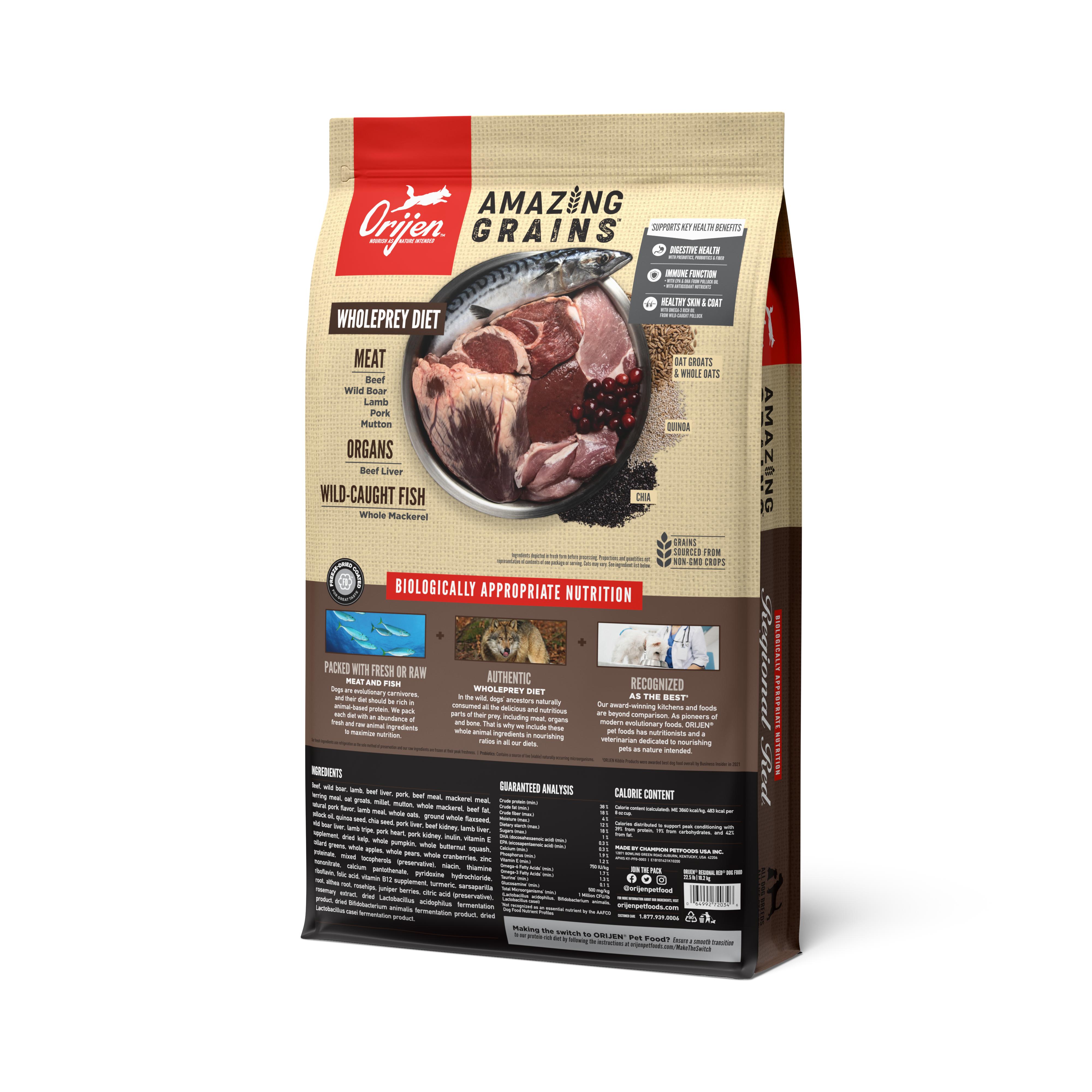 ORIJEN Amazing Grains Regional Red Dry Dog Food, 22.5-lb