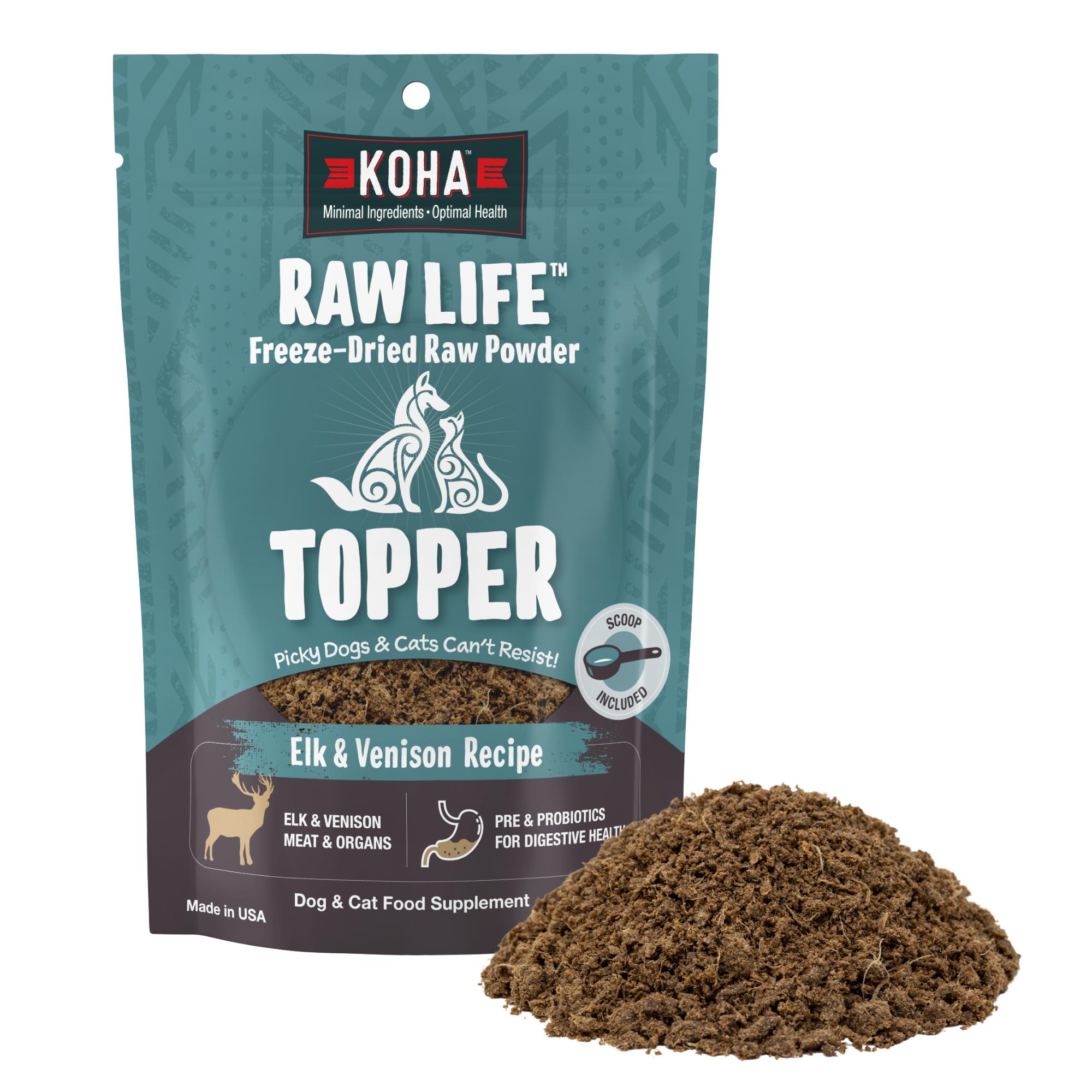 KOHA Raw Life Elk & Venison Freeze-Dried Dog & Cat Food Topper, 8-oz