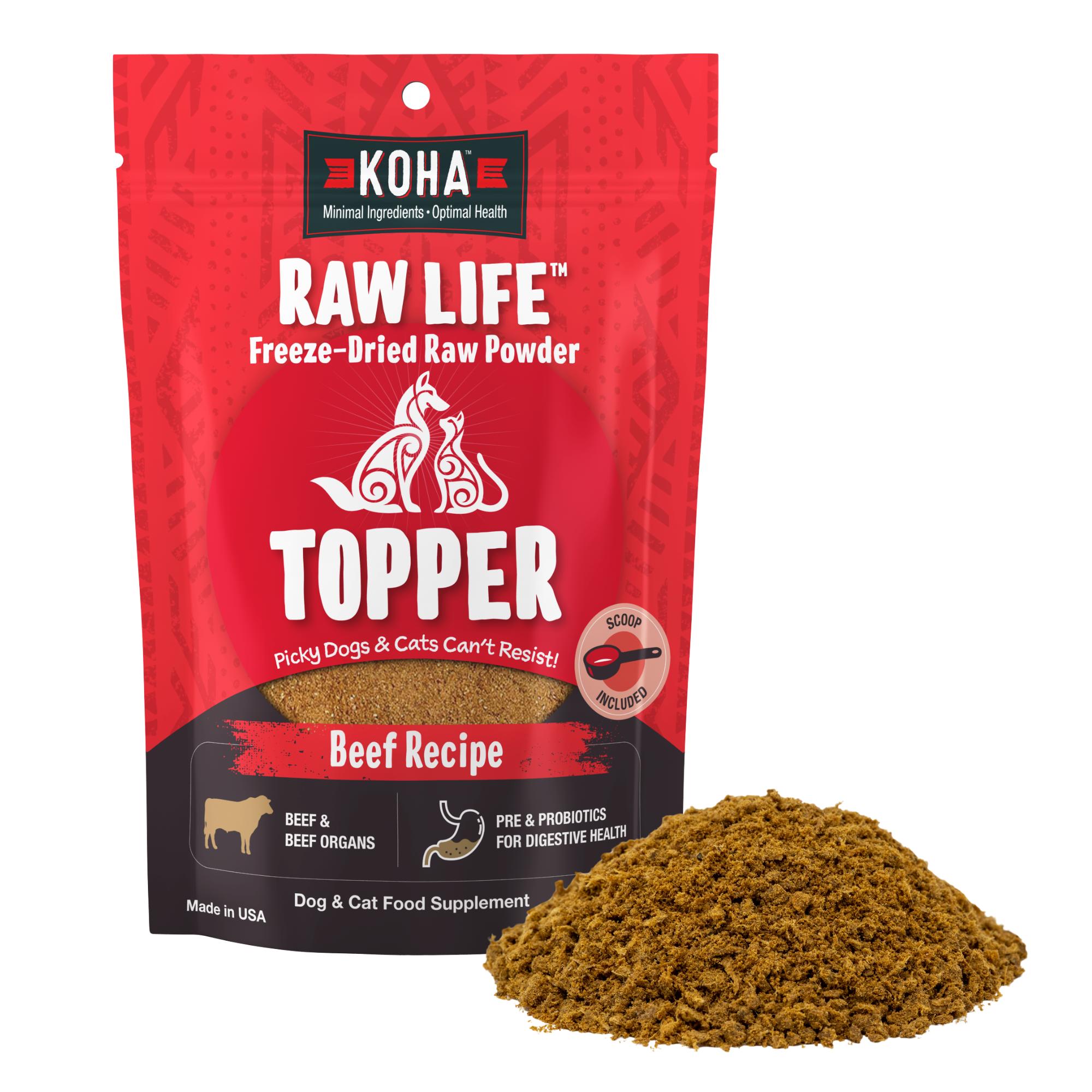 KOHA Raw Life Beef Freeze-Dried Dog & Cat Food Topper, 8-oz