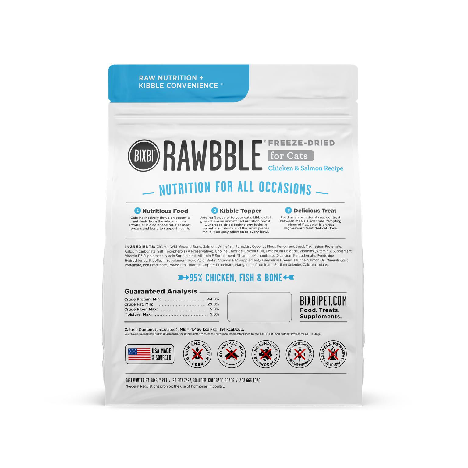 BIXBI Rawbble Chicken & Salmon Recipe Freeze-Dried Cat Food, 10-oz