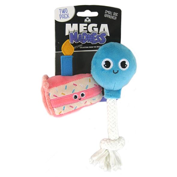 Mega Mutt Mega Madness Birthday Cake & Balloon Small Dog Toy, 2-pk