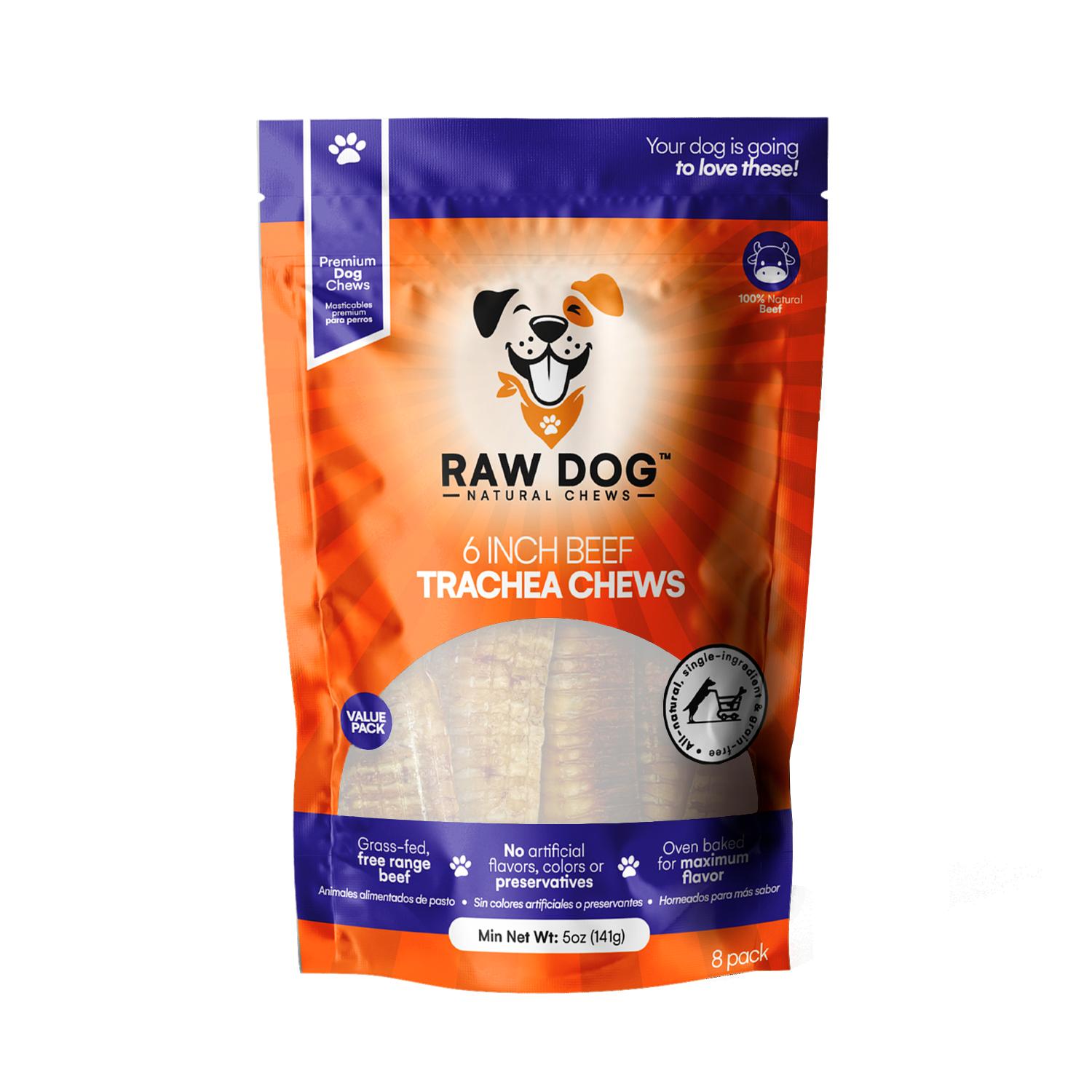 Raw Dog Natural Chews Beef Trachea Chews Value Pack Dog Treats, 6-in, 8-pk