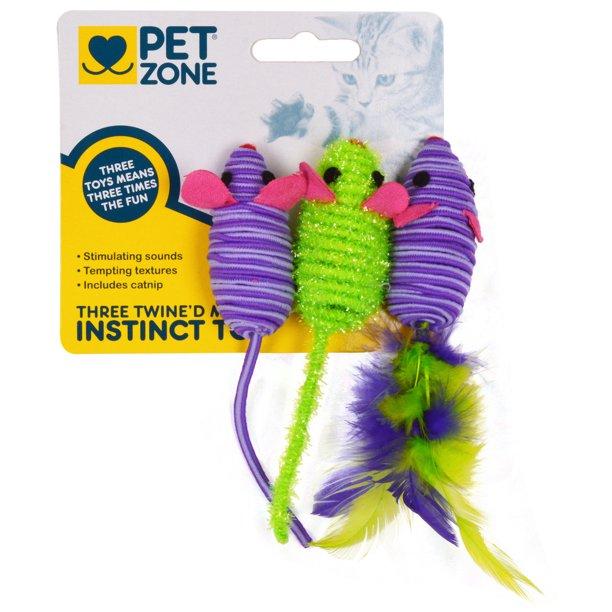 Pet Zone Three Twine'd Mice Cat Toy, 3-pk