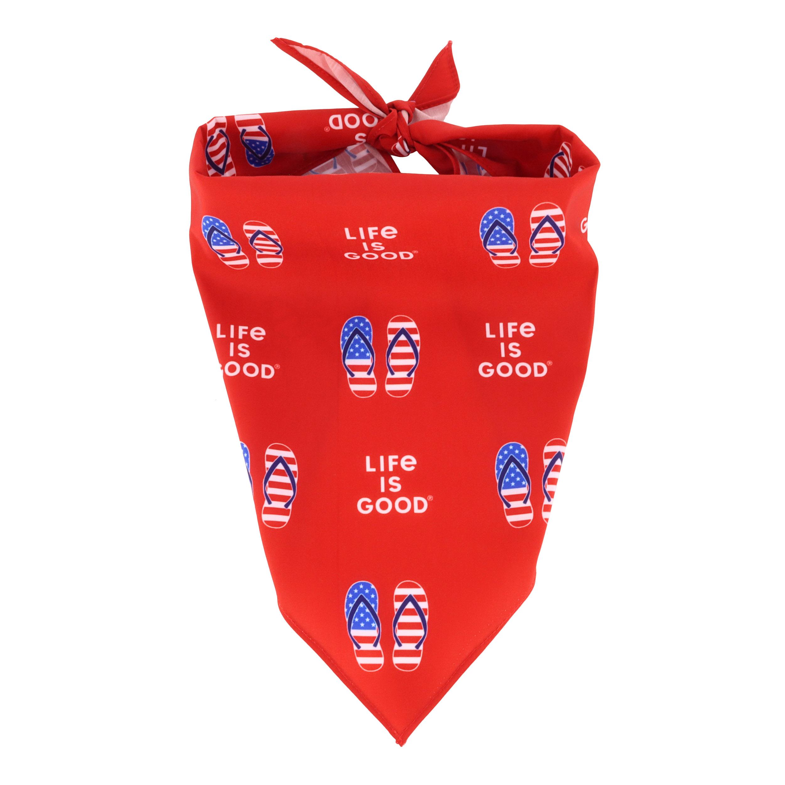 Life is Good Dog Bandana, National Flip Flop on Red, 20-in