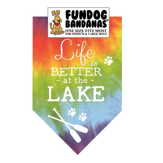 FunDog Bandanas Life Is Better At The Lake Dog Bandana, Tie Dye 1, One Size Fits Most for Medium to Large Dogs