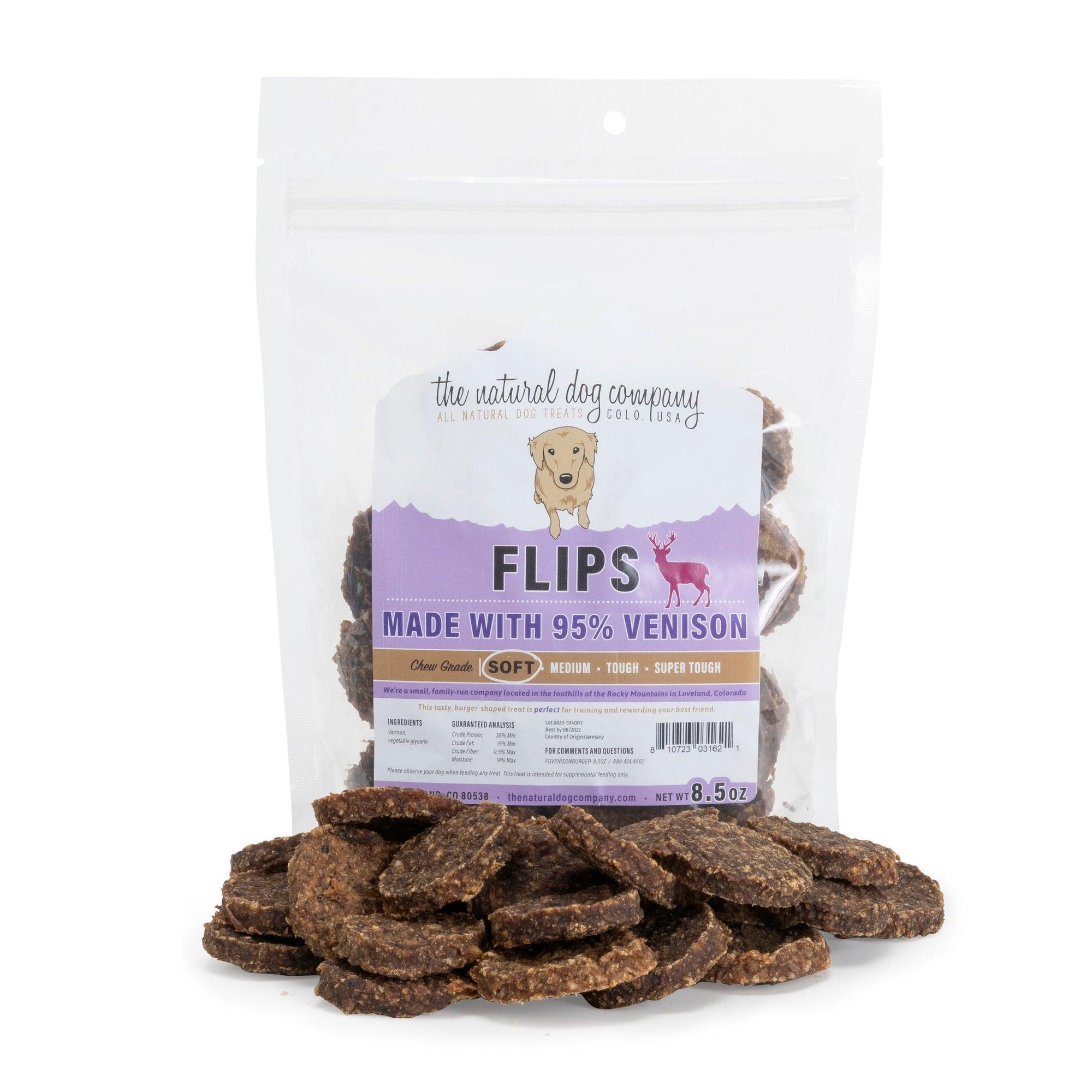 Tuesday's Natural Dog Company 95% Venison Flips Soft Dog Treats