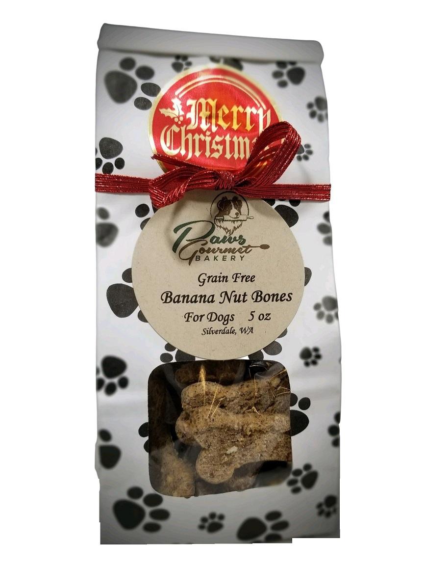 Paws Gourmet Bakery Christmas Banana Nut Bones Gift Bag Dog Treats