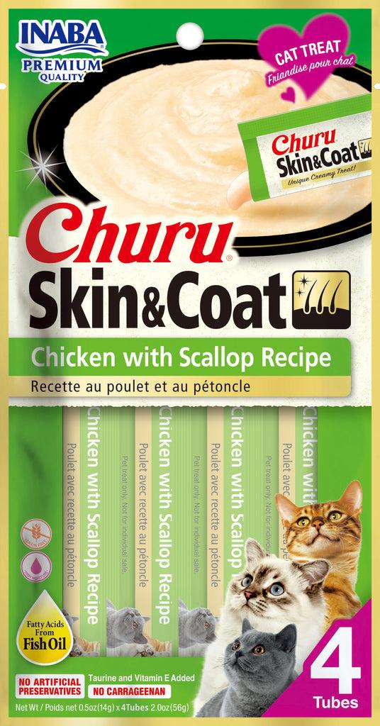 INABA Churu Skin & Coat Chicken with Scallop Grain-Free Cat Treats, 4-pk
