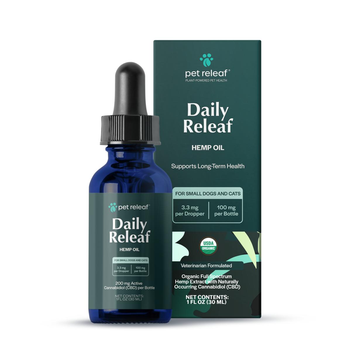 Pet Releaf Daily Releaf Oil Alternative Supplement for Small Dogs & Cats, 100mg, 1-oz