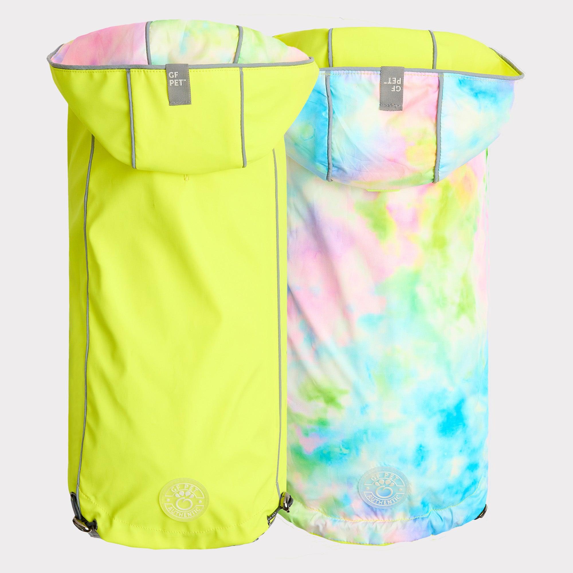 GF Pet Reversible Dog Raincoat, Neon Yellow/Tie-Dye, X-Large