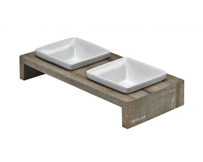 Bowsers Artisan Double Wood Pet Diner, Fossil
