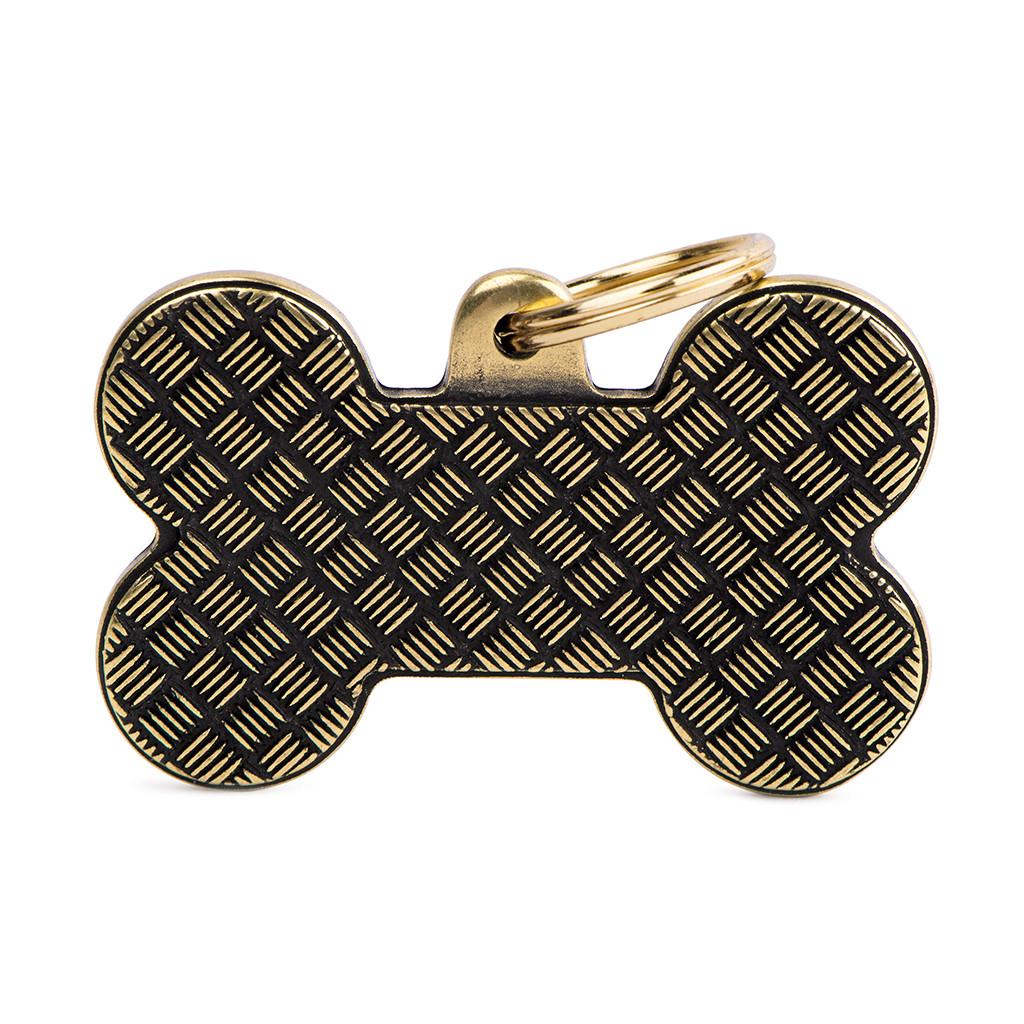 MyFamily Bronx Bone Platform English Brass Pet ID Tag, X-Large
