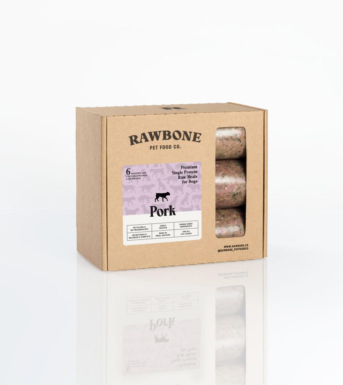 Rawbone Single Protein Pork Raw Meals for Dogs, 6-lb