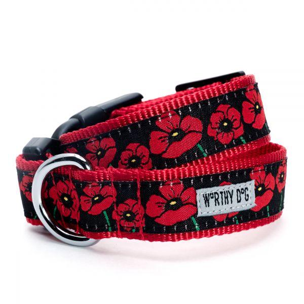 The Worthy Dog Collar for Dogs, Poppies Black, X-Large